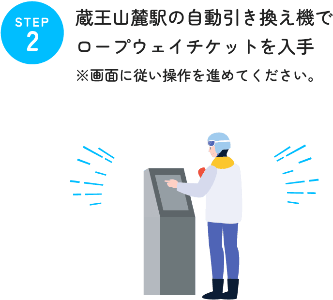 STEP02 蔵王山麓駅の自動引き換え機でロープウェイチケットを入手